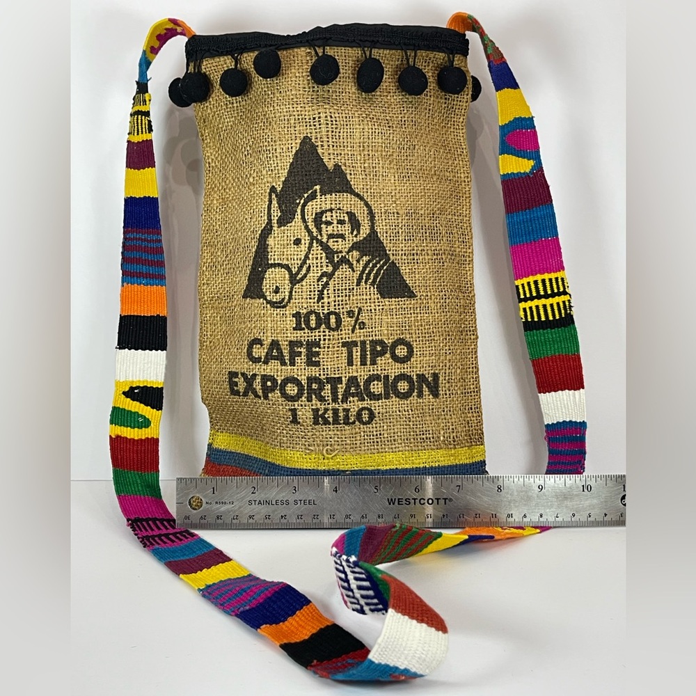 Vintage upcycled Colombian coffee burlap crossbody bag - Picture 5 of 5